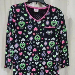 Coffee Talk Womens Sleep Shirt Pajamas Long Top Hearts Flowers SZ Medium